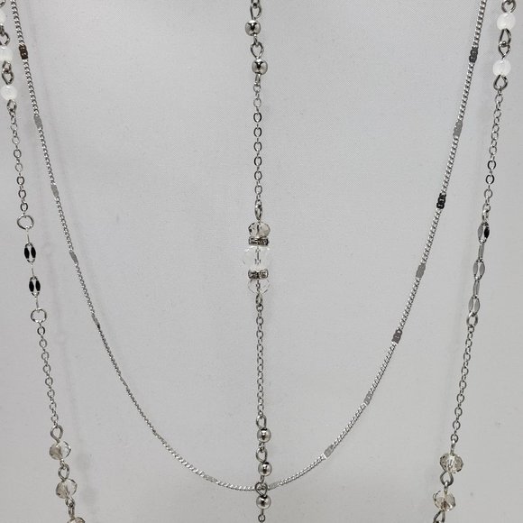 silver chain quartz crystal 3 row layered necklace - Picture 5 of 12
